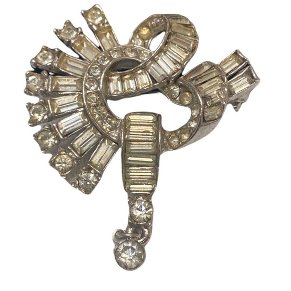 Vintage 1940’s Reinad Art Deco Clear Baguette And Round Rhinestone Brooch - Picture 4 of 10
